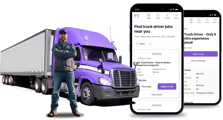 DriverRoll app showing truck driver job listings on mobile devices